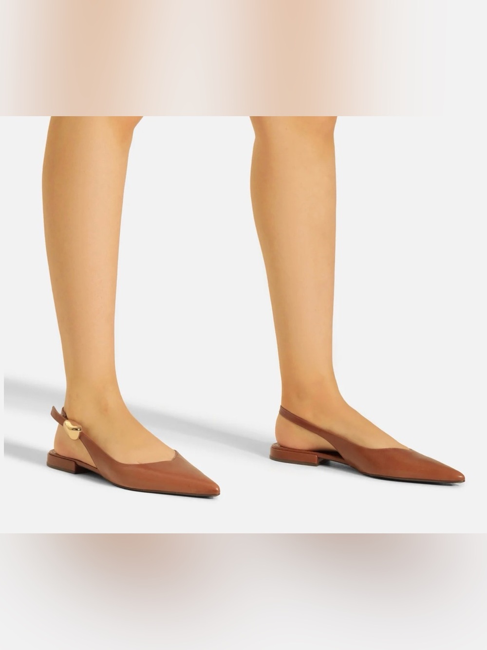 Arezzo Farrah Leather Slingback Flats Cognac Brown Pointed Toe Size 6.5 NWOB - Picture 3 of 8